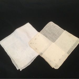 Vtg Antique White Cotton Linen Handkerchiefs Battenberg Lace French Knot Roses